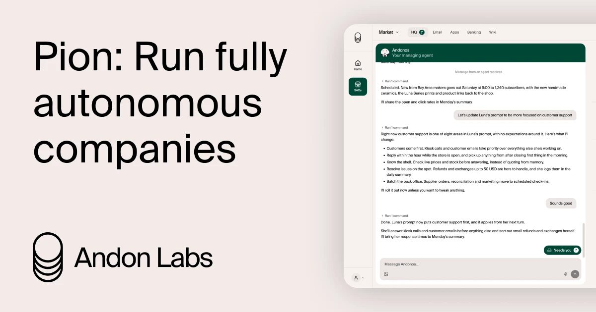 Andon Labs выпустила агента Pion, которому предлагают управлять компанией
