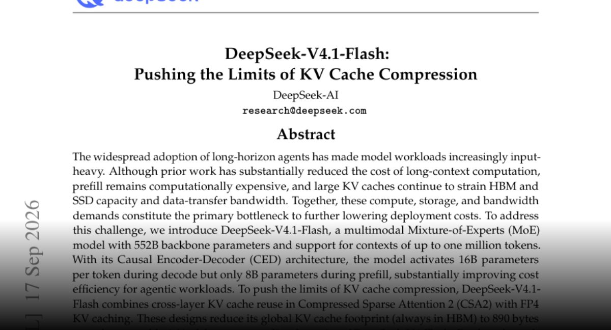DeepSeek выпустила модель V4.1-Flash, которая сильнее сжимает память о диалоге