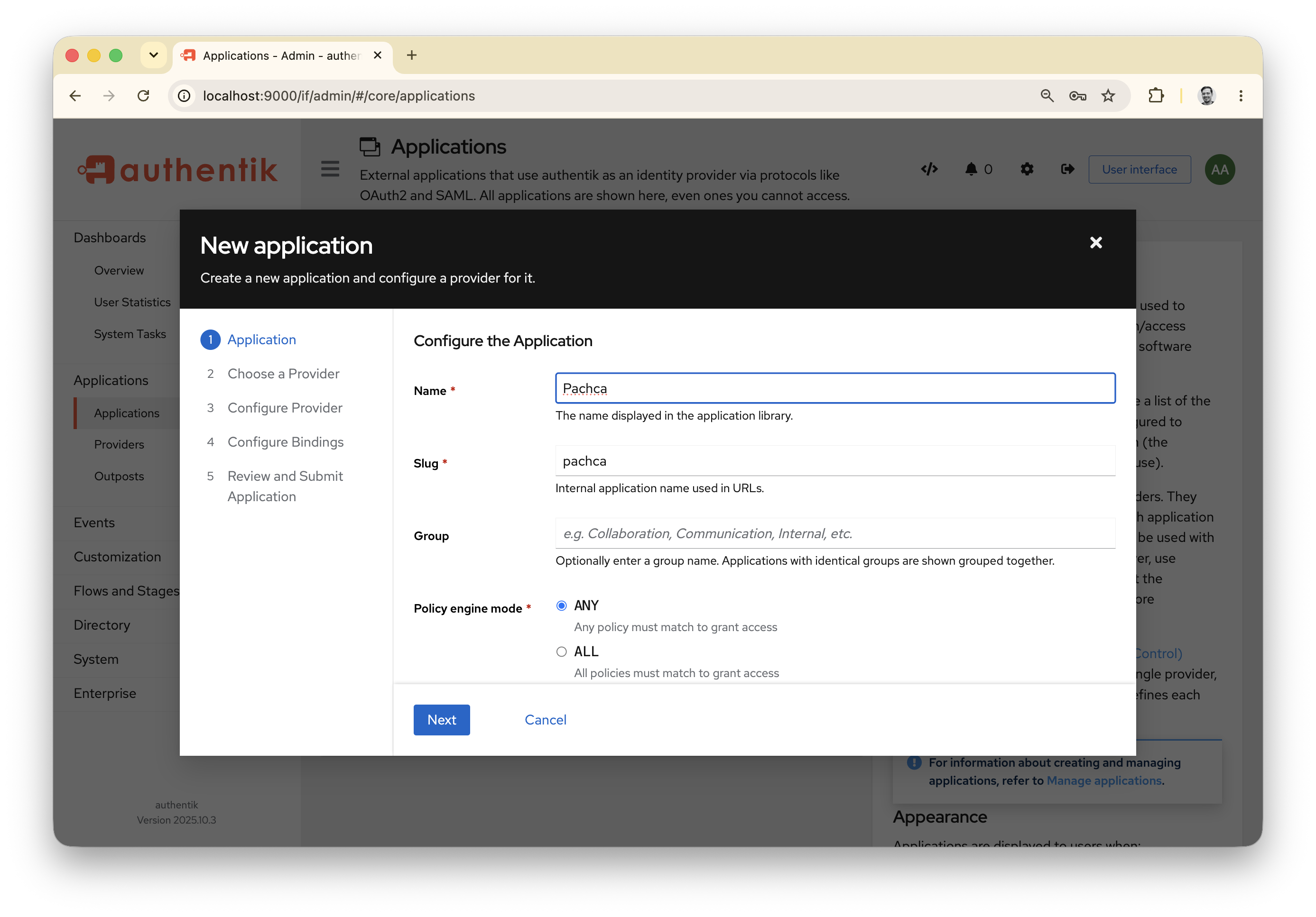 Настройка приложения в Authentik